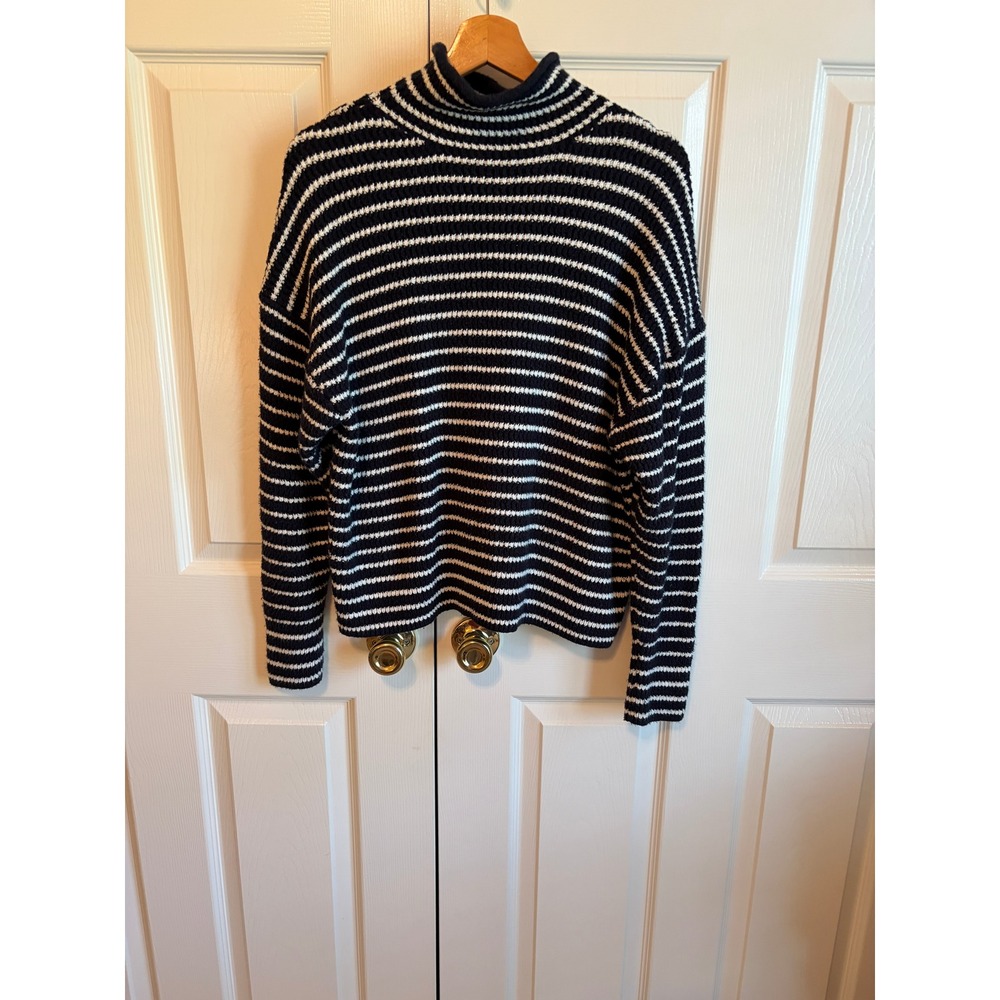Time and Tru Womens XXL 20 Navy White Striped Mock Neck Cotton Blend Sweater